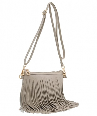 Fringe Crossbody Bag with Wrist Strap E091 GRAY